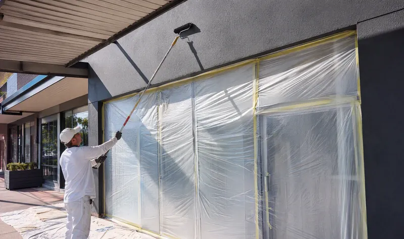 Painter repainting a retail shopfront exterior — Commercial Painting in Prospect