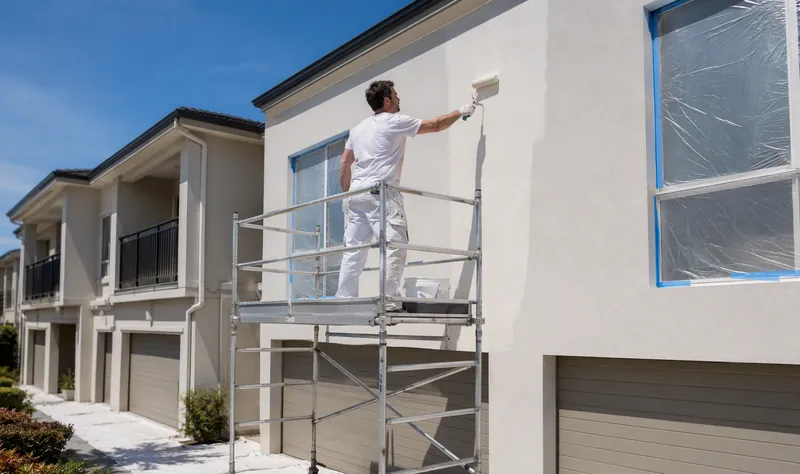 Painters repainting a strata apartment complex exterior — Strata Painting in Blacktown