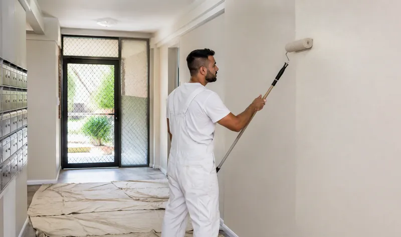 Painter repainting a strata building stairwell — Strata Painting in Seven Hills